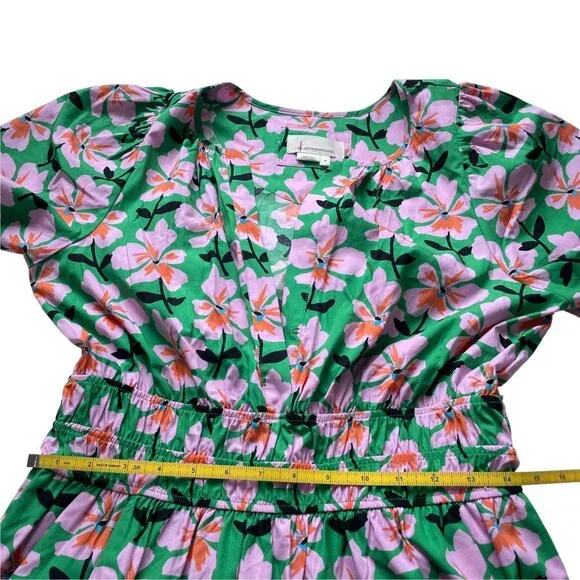 Anthropologie Maeve Somerset Mini Dress - Green & Pink Floral Size M - Picture 9 of 12